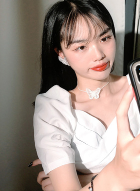 蕾丝蝴蝶项链女ins小众设计感
