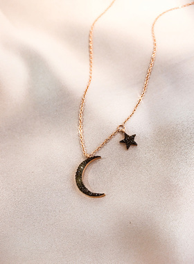 ins网红款星月黑色气质潮人项链