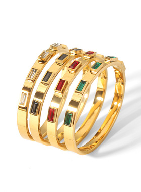 欧美时尚方形祖母绿开口钛钢手镯女高版本设计百搭不掉色手镯饰品