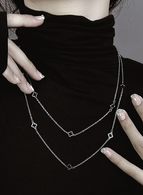 黄金四叶草双层项链女士细链条叠戴颈链