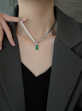 欧美嘻哈风扁链绿钻钛钢项链