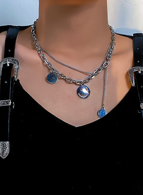 笑脸项链女小众设计感锁骨链暗黑