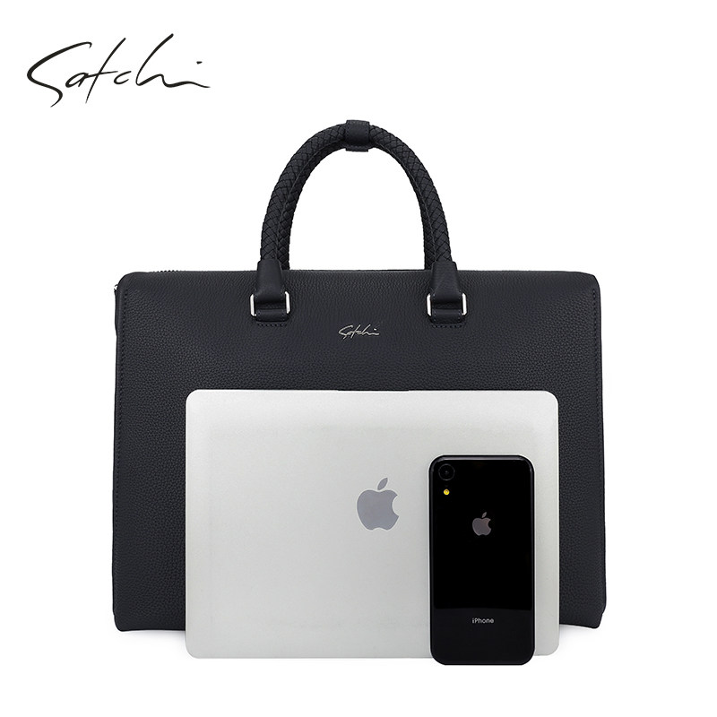 沙驰真皮新款简约头层办公男公文包 satchi沙驰男士包袋