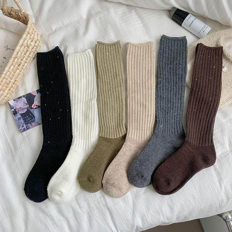 棉羊毛秋冬中长袜子韩版小腿袜女堆堆袜亮片潮袜纯色百搭及膝女袜,淘宝优惠券,粉丝福利购,淘宝优惠卷
