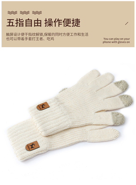 新品羊毛手套女秋冬季加绒加厚保暖韩版简约骑车防风开车触屏手套