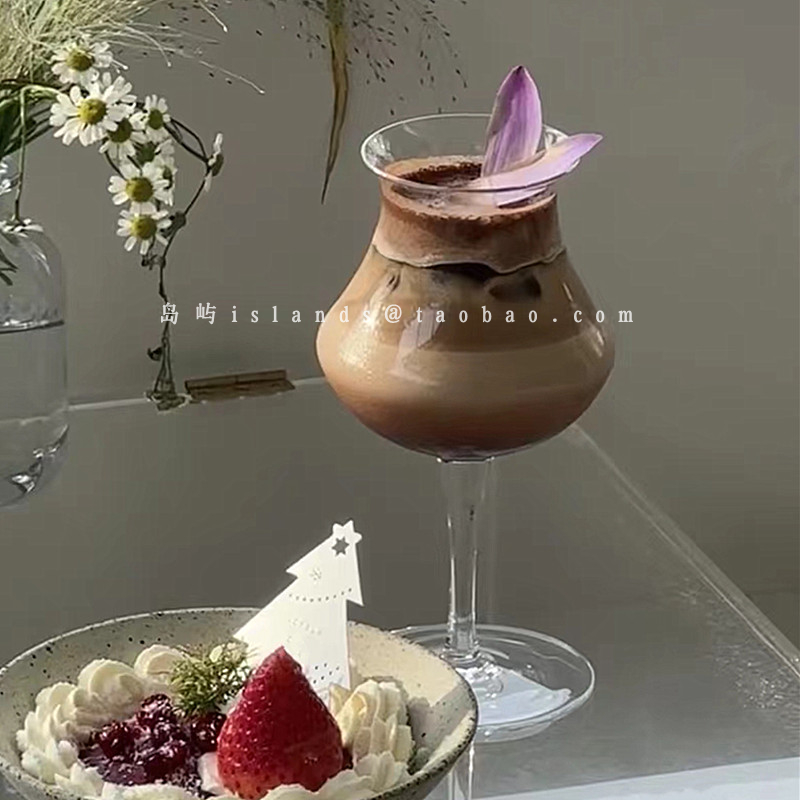 新中式反口郁金香玻璃杯高脚闻香杯ins特调鸡尾酒杯苏打气泡水杯 - 图2