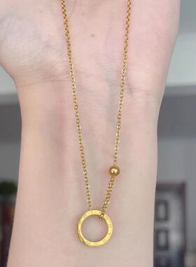 日韩风金色罗马圆环锁骨链女款