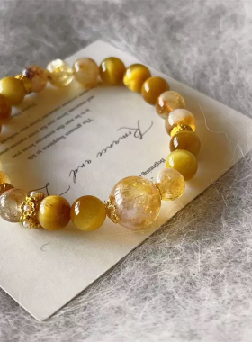 发财黄水晶精致春夏黄塔金复古显白精致高级手饰品纯手工编织礼物