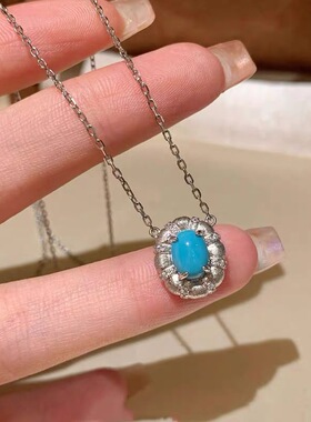 英国复古王室宫廷风清爽镶钻高级感蓝松石项链显白银色轻奢锁骨链