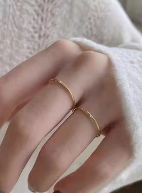 超细轻奢简约迷你微镶小钻戒指女美国14K包金关节指环叠戴不掉色