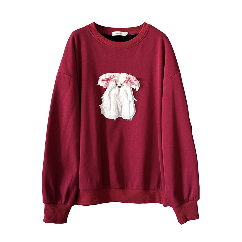 小珠桃子大码女装秋冬新年红加绒厚毛绒小狗宽松卫衣上衣200斤,淘宝优惠券,粉丝福利购,淘宝优惠卷