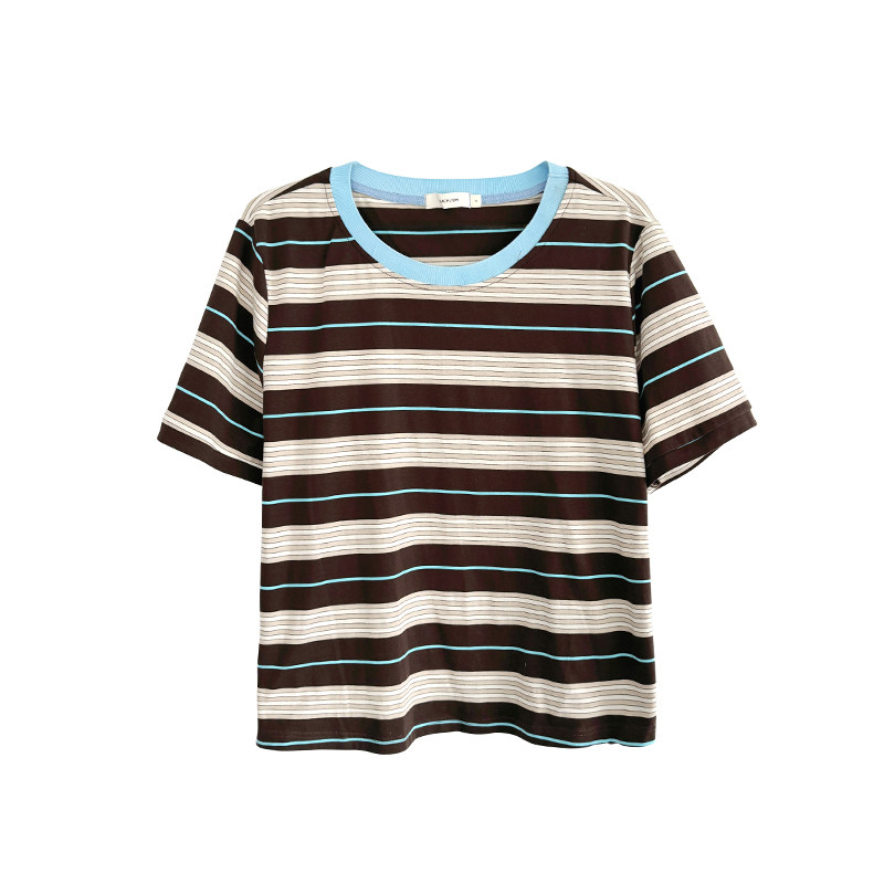 小珠桃子大码女装夏美式学院风撞色条纹正肩显瘦短袖T恤上衣200斤,淘宝优惠券,粉丝福利购,淘宝优惠卷