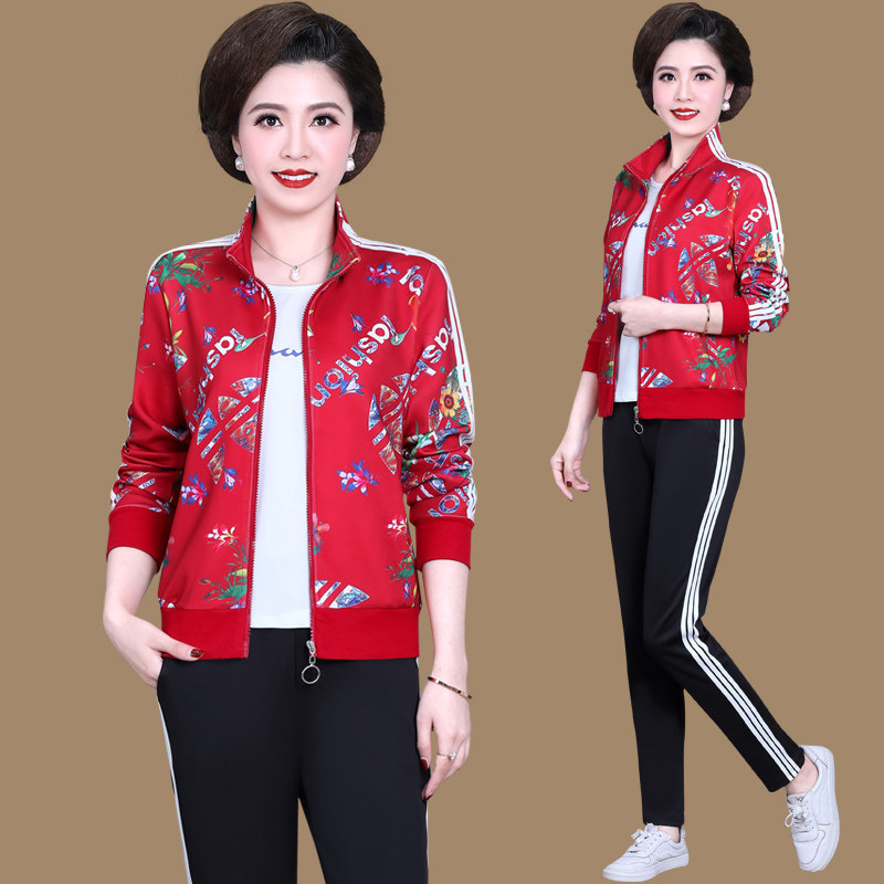 2020秋季中老年女装三件套领运动服 优彪中老年女装