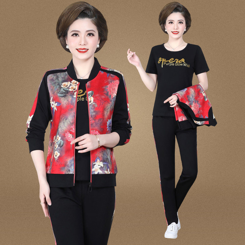 2020秋季中老年女装三件套领运动服 优彪中老年女装