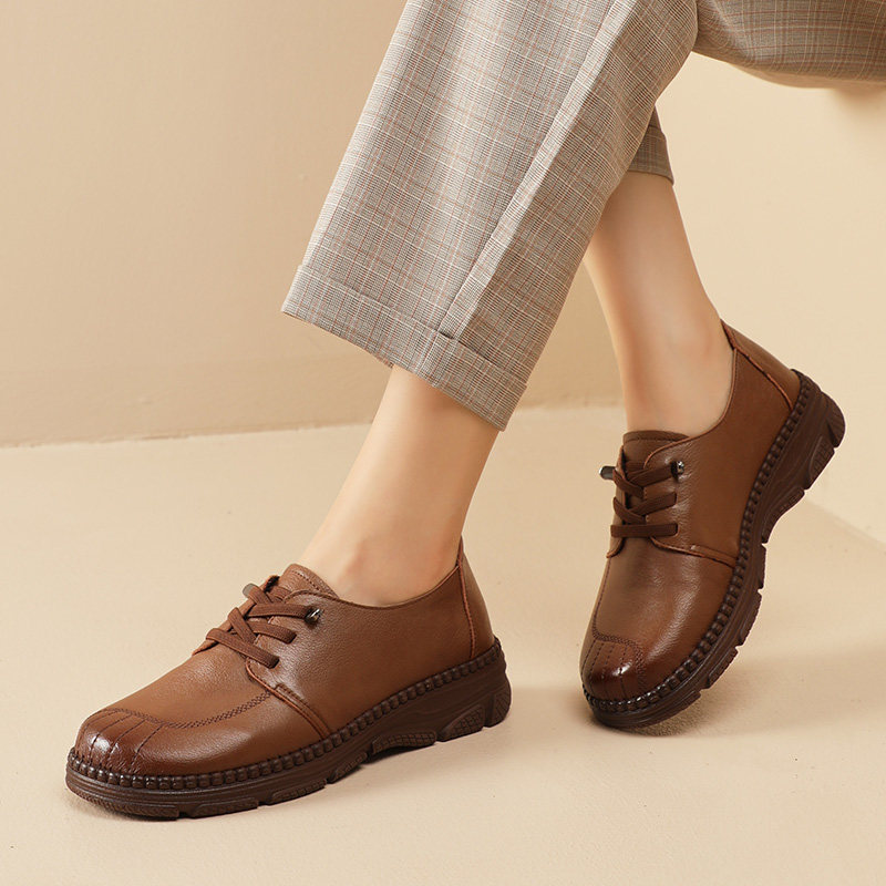 中年女式真皮鞋复古全牛皮单鞋休闲平底女鞋春季中老年软底妈妈鞋,淘宝优惠券,粉丝福利购,淘宝优惠卷