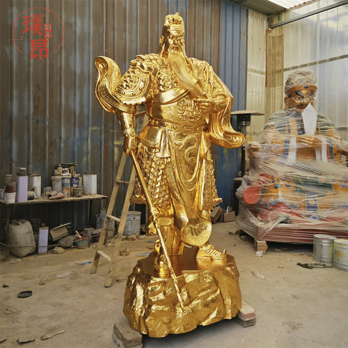 金色关羽玻璃钢雕塑寺庙工程铸铜神像大型关公贴金箔塑像摆件雕像 - 图1