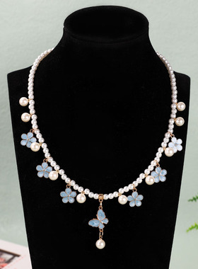 小清新夏季蝴蝶项链仿珍珠