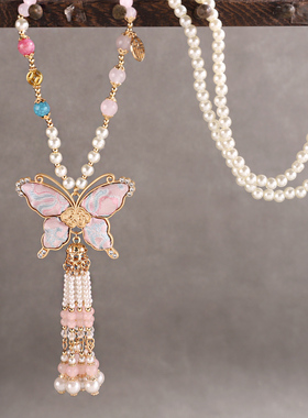 明朝背云长款流苏项链璎珞晚风汉服配饰新中式马面裙精致百搭项链