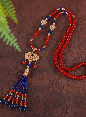 新中式红色马面裙项链长命锁中式璎珞汉服国风配饰复古明制唐风