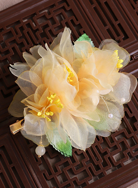 古风汉服黄色仿真花绢花发夹