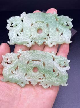 仿玉双龙玉佩锁骨链项链