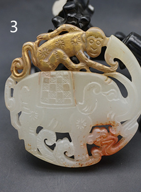 琉璃鎏金仿古镂空双龙玉佩