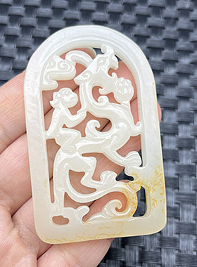 琉璃仿白玉镂空马上封侯吊坠挂件男女项链玉坠腰佩饰玉石玉佩玉牌