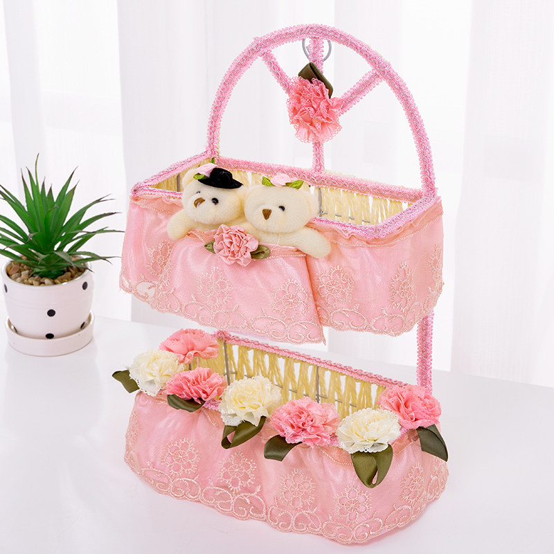 可爱情侣熊壁挂篮玄关收纳篮钥匙架布艺收纳篮遥控器篮蕾丝收纳篮,淘宝优惠券,粉丝福利购,淘宝优惠卷