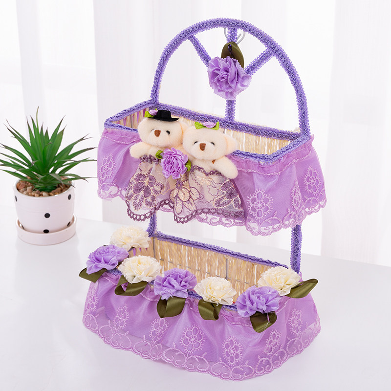 可爱情侣熊壁挂篮玄关收纳篮钥匙架布艺收纳篮遥控器篮蕾丝收纳篮,淘宝优惠券,粉丝福利购,淘宝优惠卷