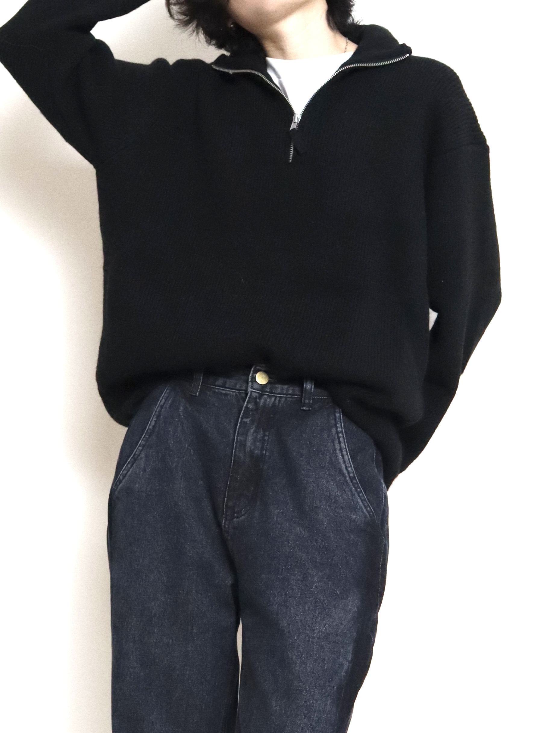 一衬YICHEN 无性别秋冬拉链半开襟毛衣设计感高领打底翻领针织衫 - 图0