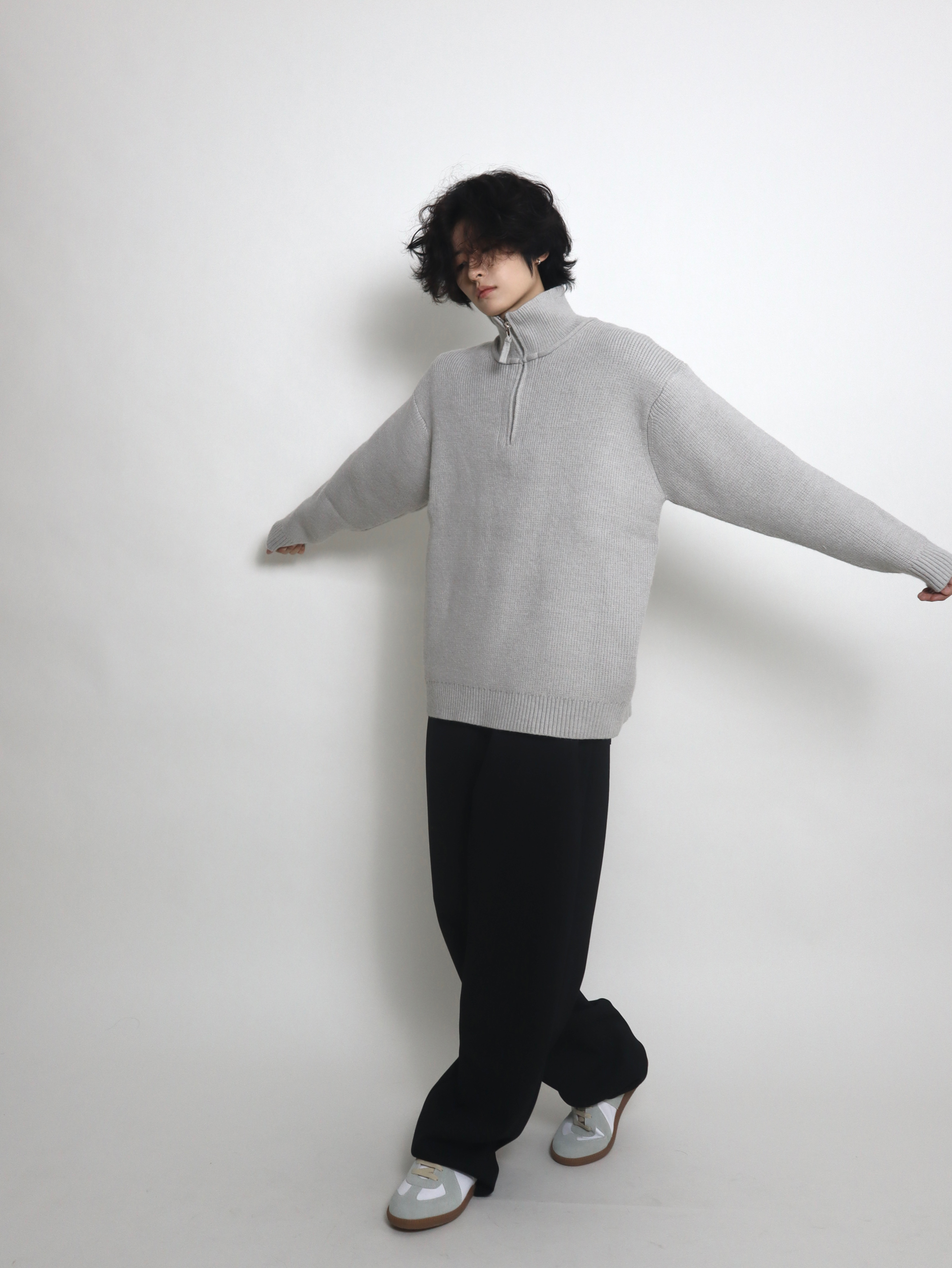 一衬YICHEN 无性别秋冬拉链半开襟毛衣设计感高领打底翻领针织衫 - 图3