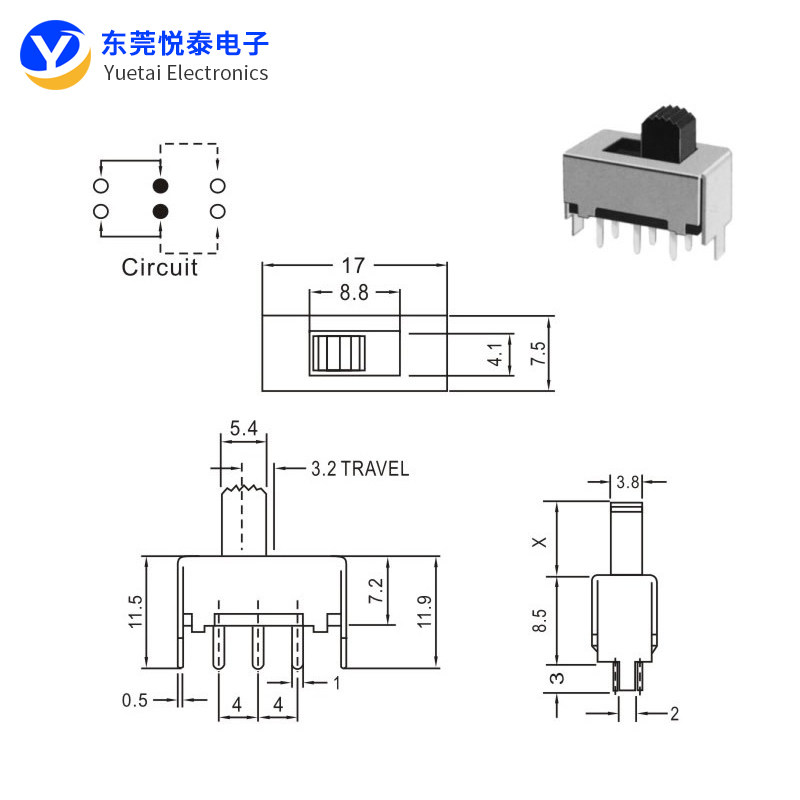 SS-22F07 2档6脚双排立式拨动开关2只固定脚2P2T音响玩具电源开关,淘宝优惠券,粉丝福利购,淘宝优惠卷
