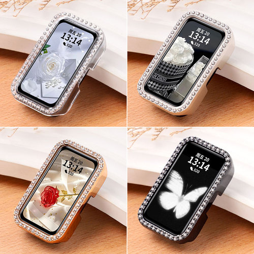 卡睿适用华为手环10镶钻保护壳手环9手表壳新款带钻band8智能运动手表女款仿钻边框pc半包抗摔时尚表盘保护套 - 图3