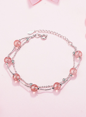 花枝纯银姐妹月光石水晶手链