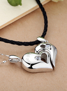纯银韩国版女士心吻情侣吊坠