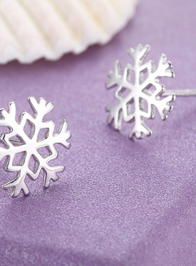 耳钉韩版雪花拉丝防过敏银饰品