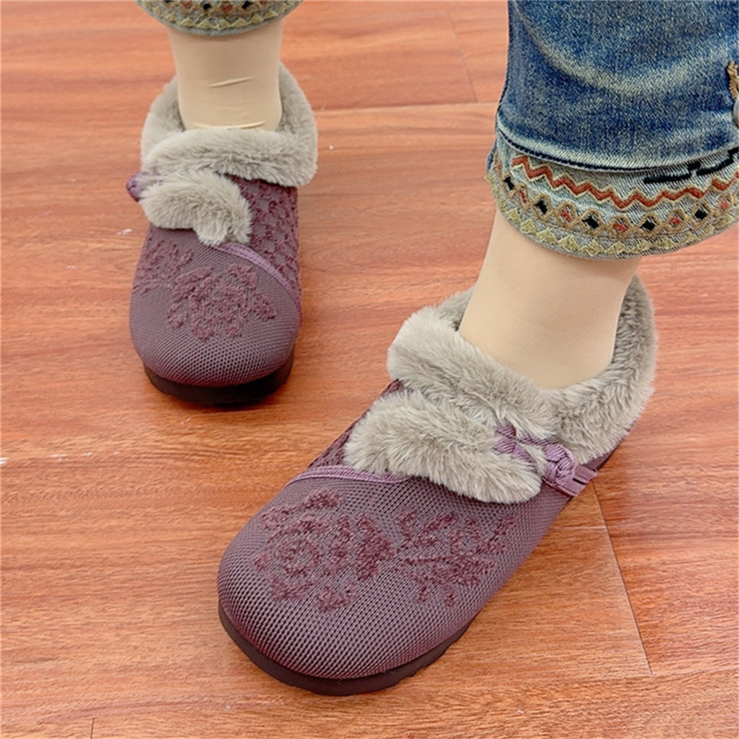 冬季新款女棉鞋百搭豆豆鞋轻便软底加绒一脚蹬毛毛鞋老北京布鞋,淘宝优惠券,粉丝福利购,淘宝优惠卷