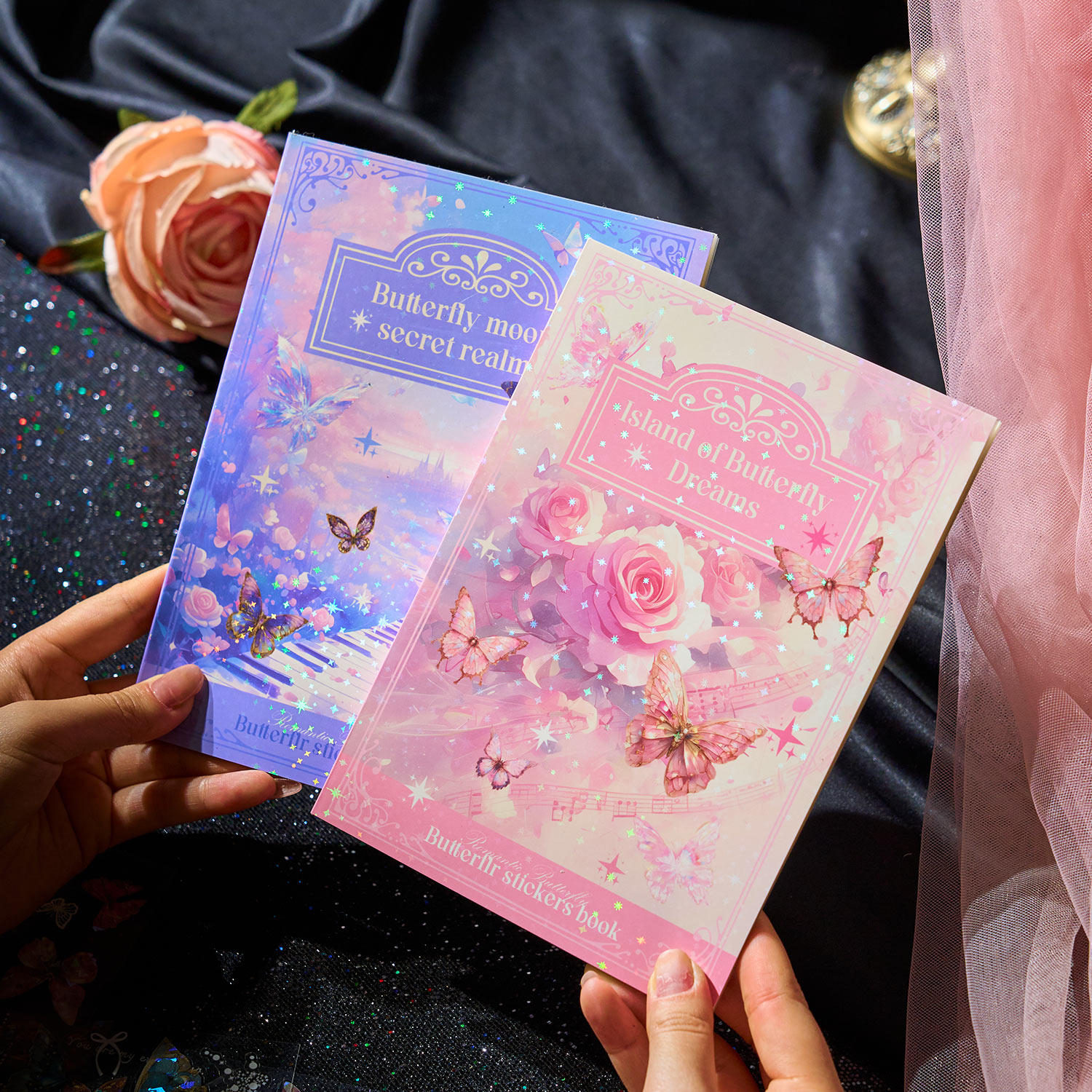 浪漫蝴蝶PET烫金镭射贝壳光贴纸本diy手帐装饰素材背景痛包材料,淘宝优惠券,粉丝福利购,淘宝优惠卷