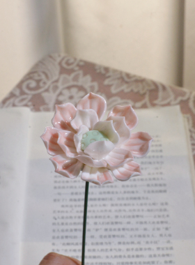 景德镇手工陶瓷花摆件结晶花瓶配莲花芍药精美创意送礼新款铁杆