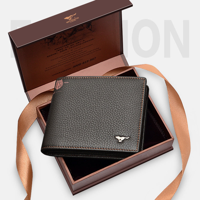 新款七匹狼男短款加厚正品真皮钱夹 七匹狼威泰晟达钱包