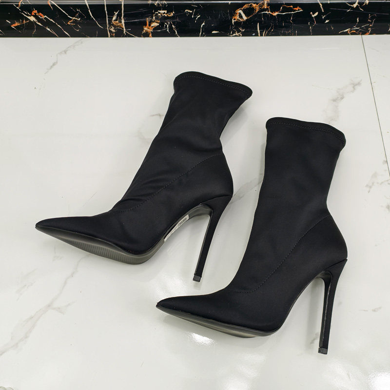 绸缎黑色套筒弹力靴出口英国单新款尖头细跟女士瘦瘦靴超高跟女靴,淘宝优惠券,粉丝福利购,淘宝优惠卷