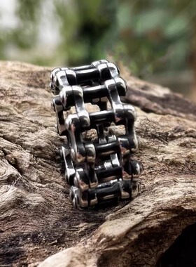 ROCK PUNK“机车链戒指”复古风不掉色钛钢士饰品高级感单身戒