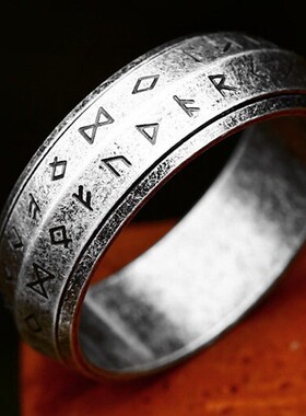 潮男复古做旧维京字母时尚钛钢戒指不掉色简约单身轻奢欧美风指环