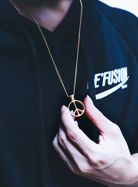 个性潮流复古项链欧美反战和平标志古银色情侣男女项链吊坠毛衣链