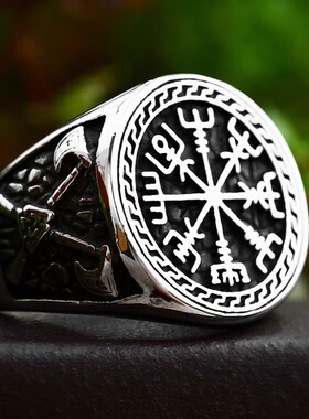 朋克风欧美复古维京双斧头钛钢戒指时嘻哈男士潮牌霸气单身指环