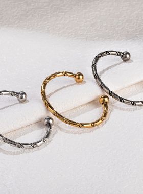 灵动银环手镯男冷淡风钛钢开口手镯女简约百搭可调节不掉色首饰品