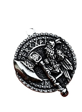 北欧复古维京符文斧头乌鸦钛钢吊坠 新款个性项饰品挂件欧美项链