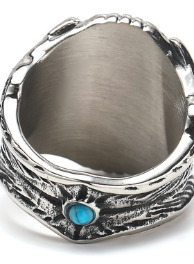 欧美ins个性时尚霸气高级感镶嵌蓝松石男款戒指闭口大码嘻哈指环