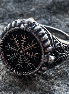 维京复古风指南针图腾符号钛钢戒指男士不掉色嘻哈霸气指环潮人