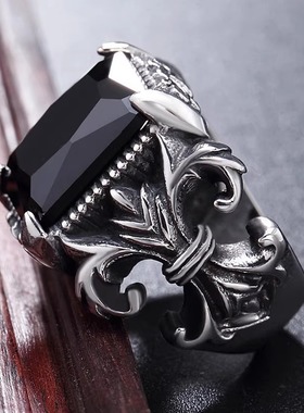 时尚欧美个性时尚复古朋克红石士十字架钛钢戒指锆石不掉色戒指